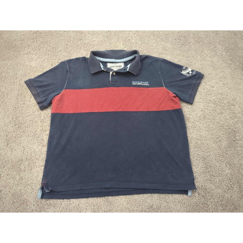 Eddie Bauer Poloโ Shirt Mens XXL Embroidered Flag Patriotic Blue